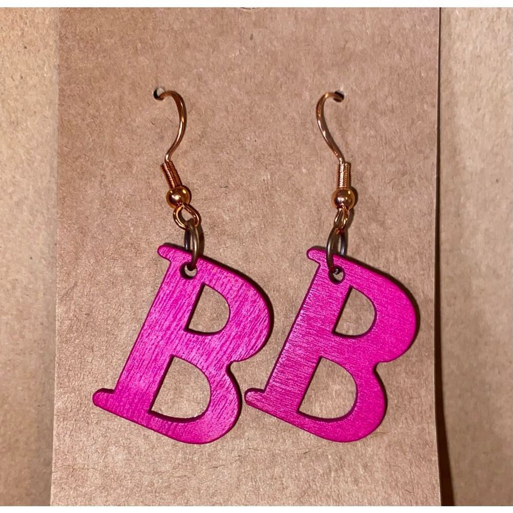 ☀️3/$9☀️ Letter “B” Earrings with Sterling Silver Hooks. (Magenta)